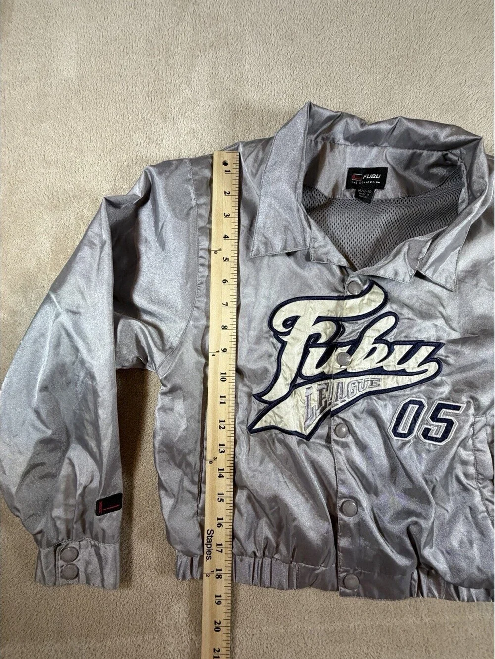 Vintage FUBU The Collection Jacket Youth M 8-10 Silver 05 Y2K Hip Hop 90s